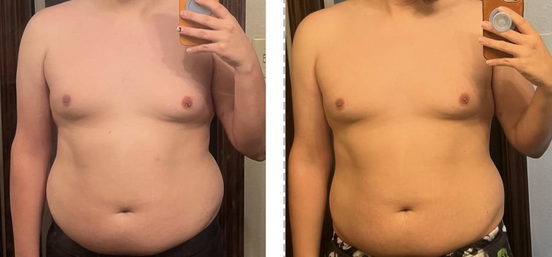 Before and After 20 lbs Weight Loss 6 feet 1 Male 240 lbs to 220 lbs