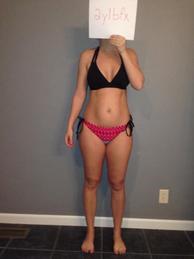 A photo of a 5'6" woman showing a snapshot of 140 pounds at a height of 5'6
