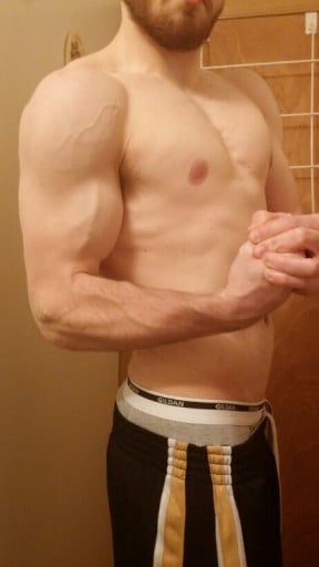 A progress pic of a 5'11" man showing a weight reduction from 220 pounds to 165 pounds. A respectable loss of 55 pounds.
