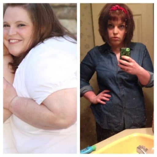 Before and After 142 lbs Fat Loss 5 feet 5 Female 350 lbs to 208 lbs