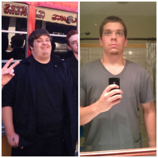 A picture of a 5'8" male showing a weight loss from 290 pounds to 205 pounds. A total loss of 85 pounds.