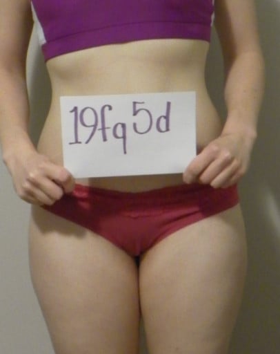 A before and after photo of a 5'8" female showing a snapshot of 145 pounds at a height of 5'8