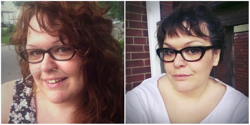 5 feet 7 Female Before and After 75 lbs Weight Loss 355 lbs to 280 lbs