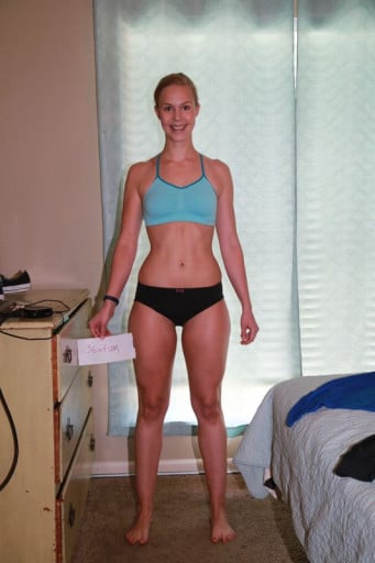 A picture of a 5'8" female showing a snapshot of 142 pounds at a height of 5'8