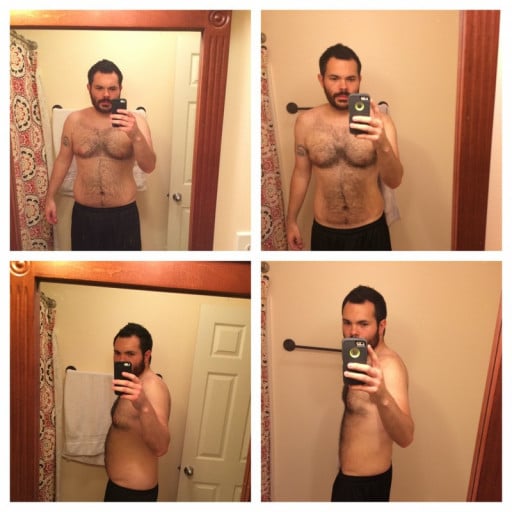 A before and after photo of a 6'1" male showing a weight reduction from 245 pounds to 197 pounds. A total loss of 48 pounds.