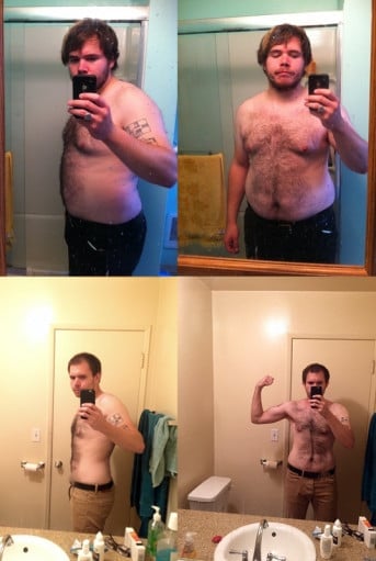 A progress pic of a 5'11" man showing a weight bulk from 240 pounds to 270 pounds. A respectable gain of 30 pounds.
