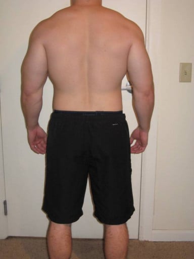 A before and after photo of a 5'9" male showing a snapshot of 198 pounds at a height of 5'9