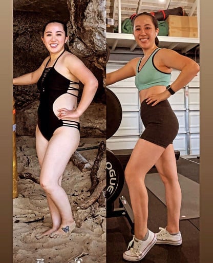 A photo of a 5'3" woman showing a weight cut from 132 pounds to 130 pounds. A respectable loss of 2 pounds.