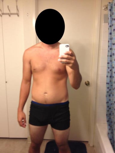 A before and after photo of a 5'9" male showing a snapshot of 165 pounds at a height of 5'9