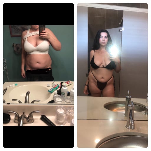 5 feet 5 Female 65 lbs Fat Loss Before and After 212 lbs to 147 lbs