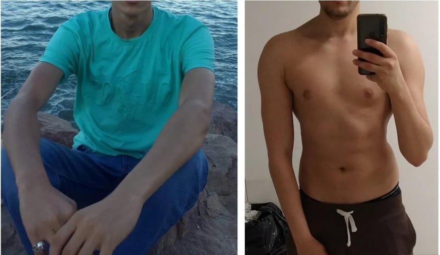 Before and After 45 lbs Muscle Gain 5 foot 11 Male 116 lbs to 161 lbs