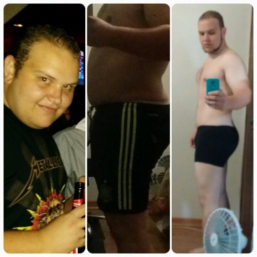 A picture of a 6'2" male showing a fat loss from 297 pounds to 250 pounds. A net loss of 47 pounds.
