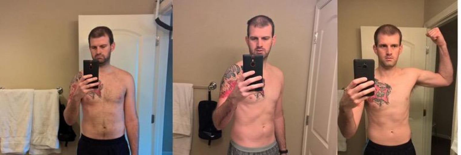 A progress pic of a 6'3" man showing a fat loss from 188 pounds to 173 pounds. A net loss of 15 pounds.