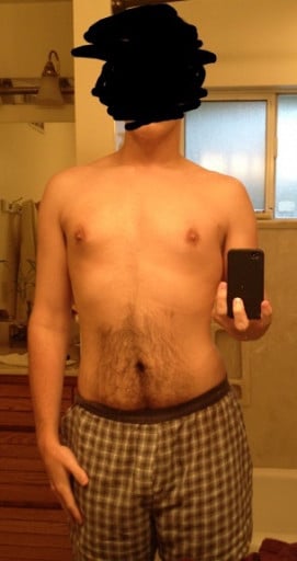 A photo of a 6'2" man showing a weight reduction from 215 pounds to 170 pounds. A total loss of 45 pounds.