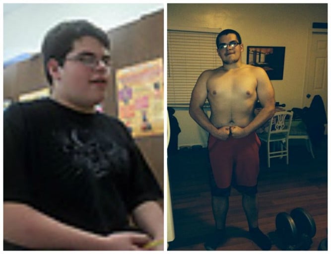 M/15/5'5 [220-180-200 = 20] (1 year) Hit puberty, hit the treadmill, was unhappy, hit the weights.