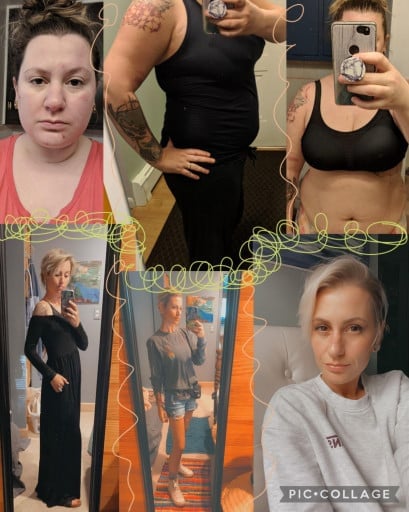 145 lbs Fat Loss Before and After 5 foot 2 Female 250 lbs to 105 lbs