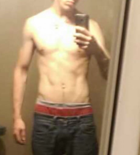 A progress pic of a 5'10" man showing a weight bulk from 125 pounds to 145 pounds. A net gain of 20 pounds.