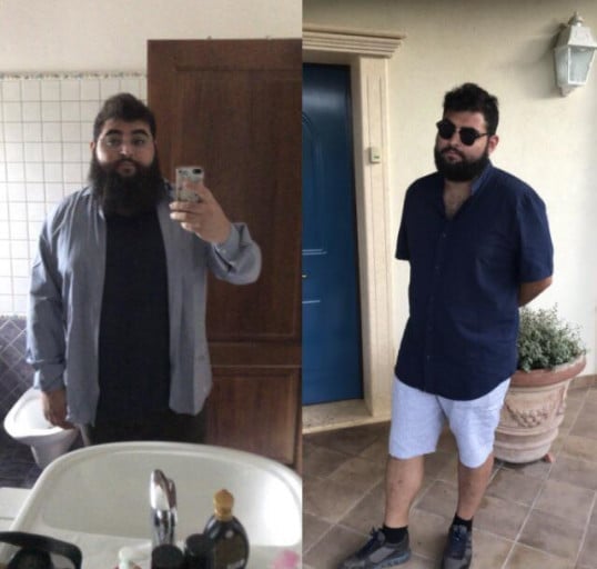 Before and After 64 lbs Fat Loss 5 foot 10 Male 282 lbs to 218 lbs