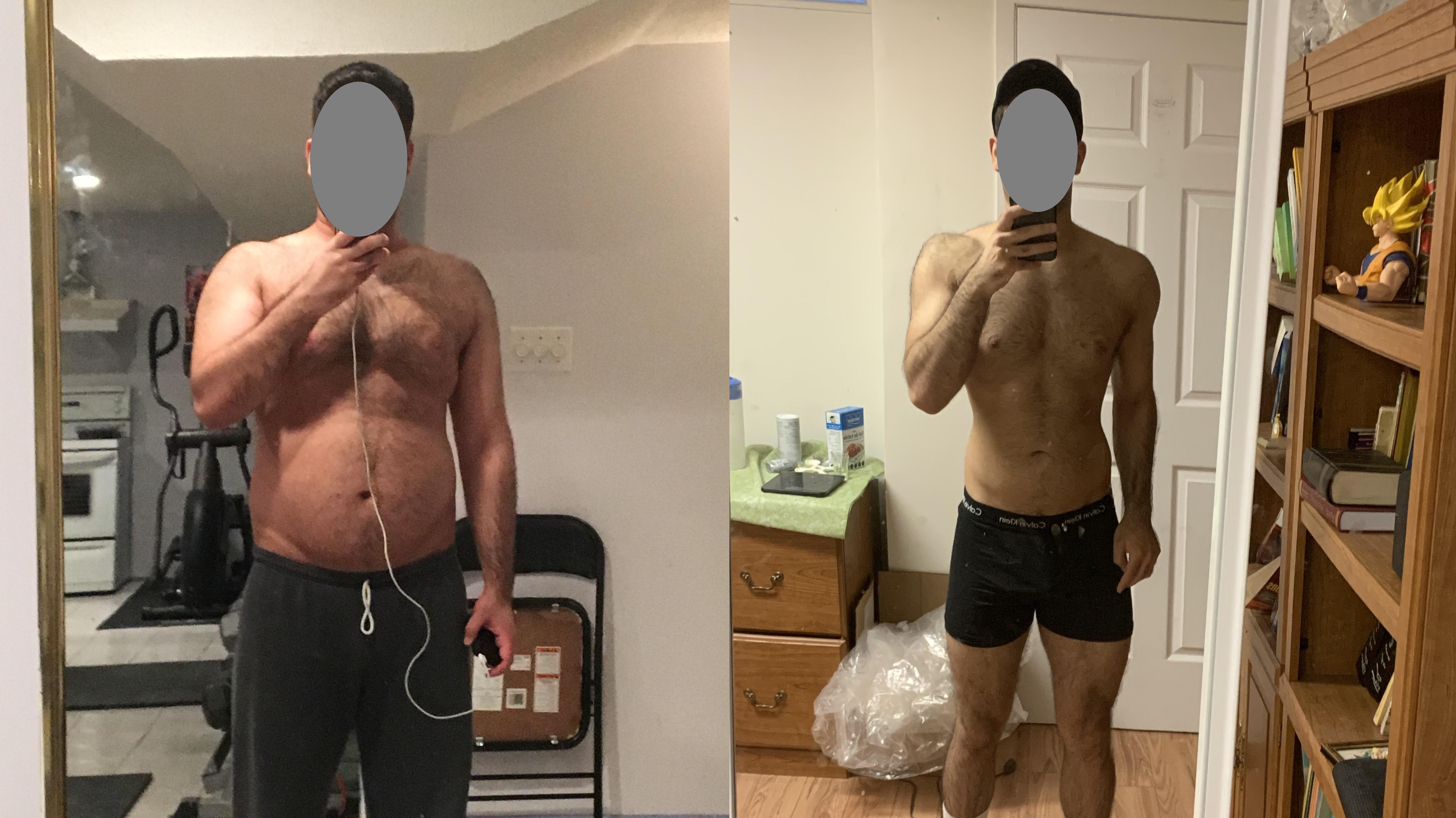 5 foot 10 Male 54 lbs Fat Loss Before and After 214 lbs to 160 lbs