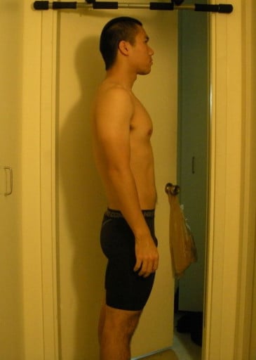 A progress pic of a 5'8" man showing a snapshot of 169 pounds at a height of 5'8