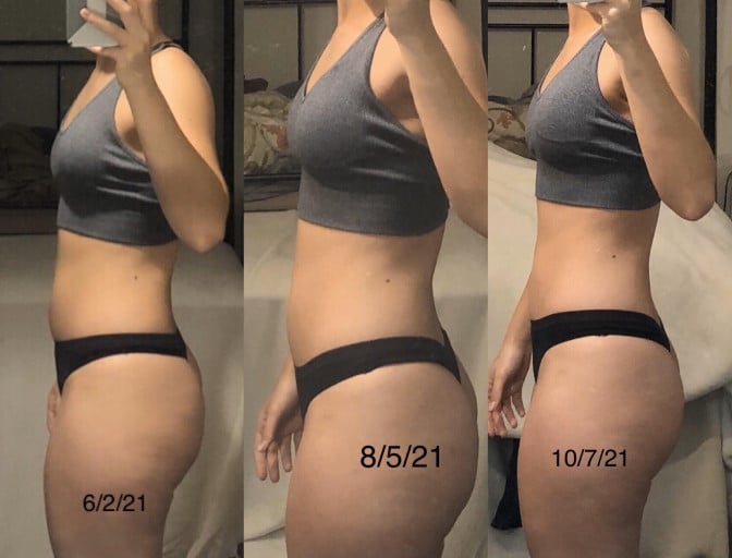 A picture of a 5'6" female showing a weight loss from 134 pounds to 130 pounds. A respectable loss of 4 pounds.