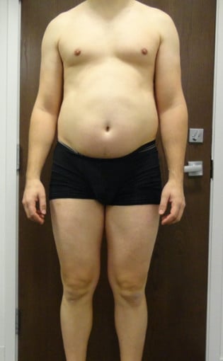 A before and after photo of a 6'2" male showing a snapshot of 245 pounds at a height of 6'2