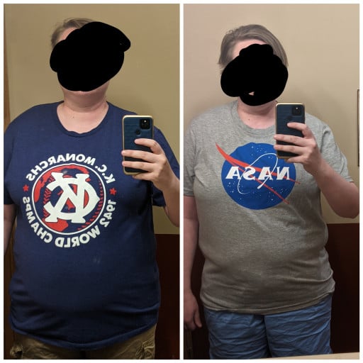 A picture of a 5'10" female showing a weight loss from 251 pounds to 221 pounds. A total loss of 30 pounds.