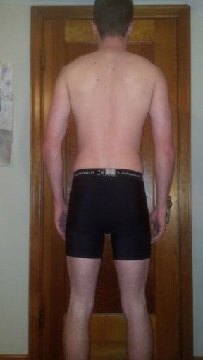 A before and after photo of a 6'3" male showing a snapshot of 164 pounds at a height of 6'3