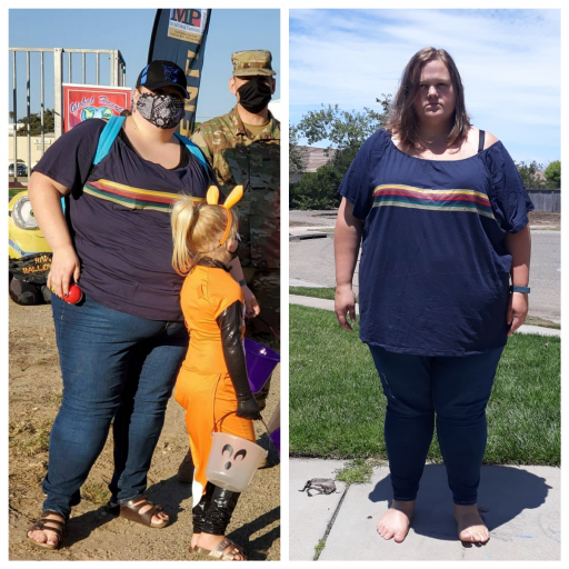 A progress pic of a person at 369 lbs