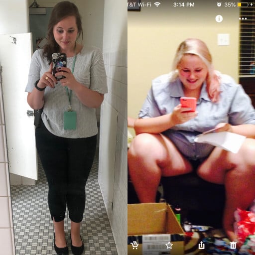 Before and After 101 lbs Fat Loss 5 foot 11 Female 311 lbs to 210 lbs