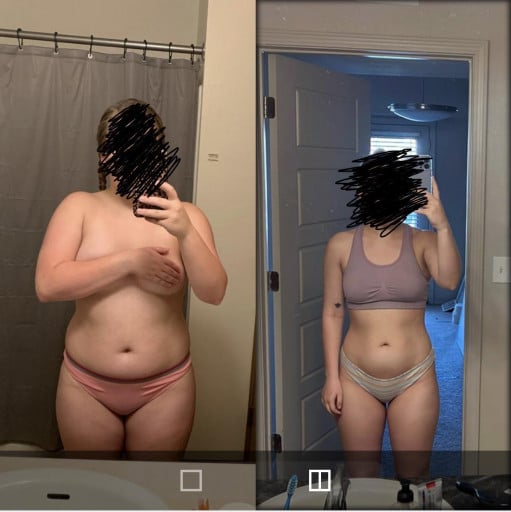 30 lbs Weight Loss Before and After 5'4 Female 180 lbs to 150 lbs