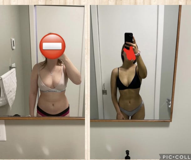 Before and After 16 lbs Fat Loss 5'3 Female 137 lbs to 121 lbs