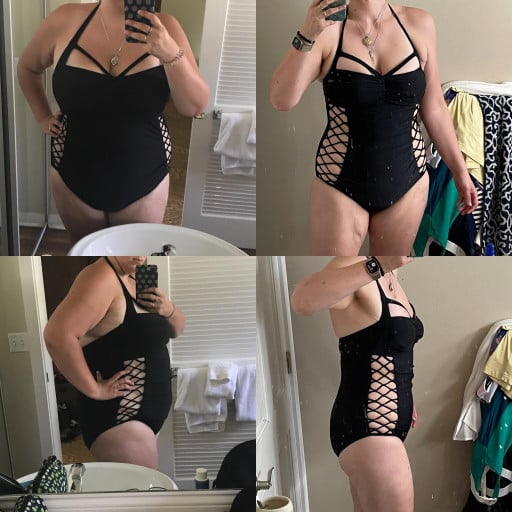 A progress pic of a 6'1" woman showing a fat loss from 311 pounds to 191 pounds. A respectable loss of 120 pounds.