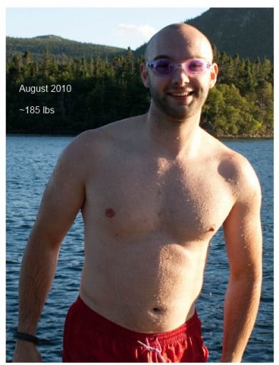 A before and after photo of a 5'9" male showing a weight gain from 160 pounds to 165 pounds. A total gain of 5 pounds.