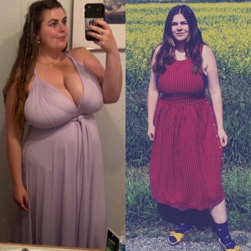 Before and After 65 lbs Fat Loss 5'1 Female 210 lbs to 145 lbs