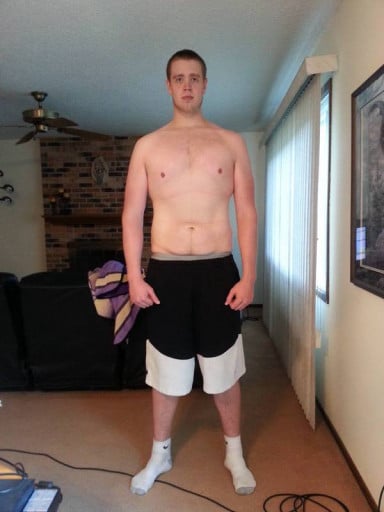A picture of a 7'0" male showing a weight cut from 360 pounds to 255 pounds. A respectable loss of 105 pounds.