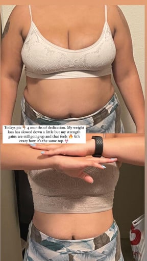 A photo of a 5'2" woman showing a weight cut from 188 pounds to 161 pounds. A net loss of 27 pounds.