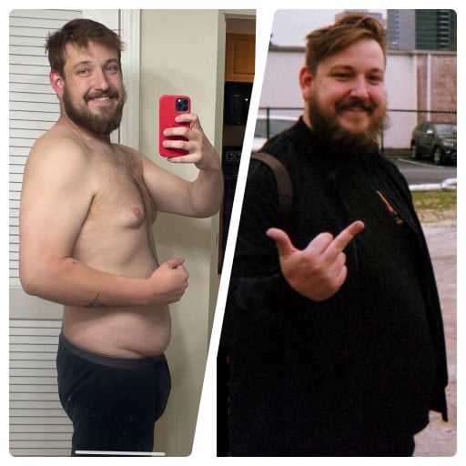 A picture of a 6'4" male showing a weight loss from 385 pounds to 220 pounds. A respectable loss of 165 pounds.