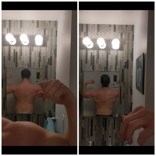 A progress pic of a 5'11" man showing a fat loss from 186 pounds to 167 pounds. A net loss of 19 pounds.