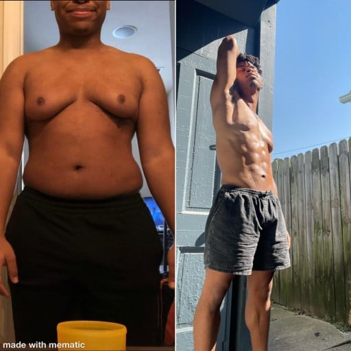 Before and After 69 lbs Fat Loss 5 foot 11 Male 270 lbs to 201 lbs