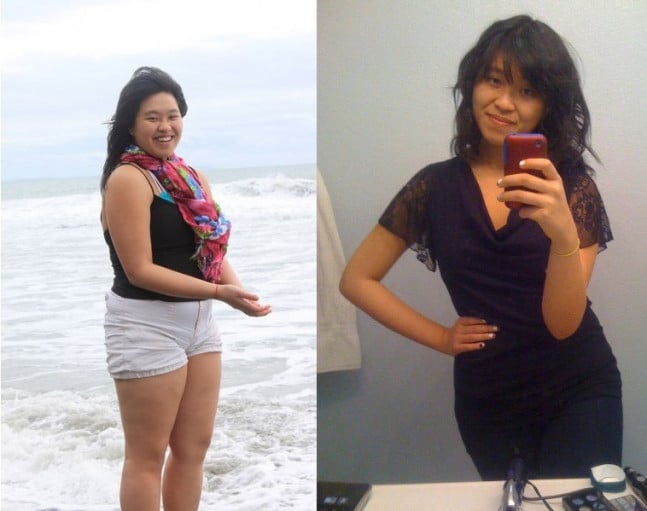 A picture of a 5'7" female showing a weight loss from 205 pounds to 148 pounds. A respectable loss of 57 pounds.