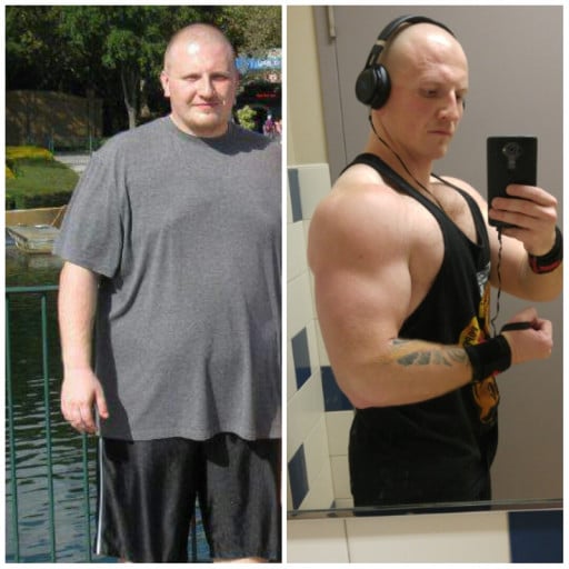 A progress pic of a 5'8" man showing a fat loss from 297 pounds to 190 pounds. A respectable loss of 107 pounds.