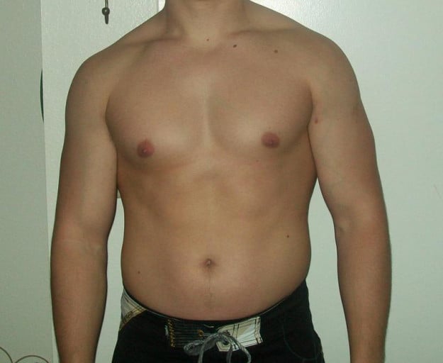 A before and after photo of a 5'9" male showing a snapshot of 181 pounds at a height of 5'9