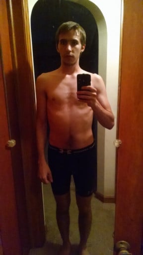 A before and after photo of a 5'10" male showing a weight bulk from 136 pounds to 167 pounds. A total gain of 31 pounds.
