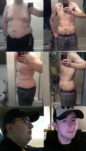 A picture of a 5'7" male showing a weight loss from 280 pounds to 145 pounds. A respectable loss of 135 pounds.