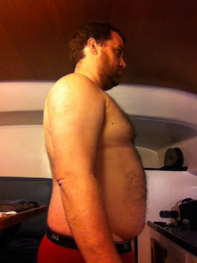 A photo of a 5'11" man showing a weight loss from 222 pounds to 179 pounds. A total loss of 43 pounds.
