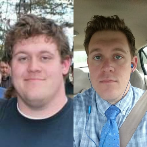 A before and after photo of a 5'11" male showing a weight reduction from 255 pounds to 215 pounds. A total loss of 40 pounds.