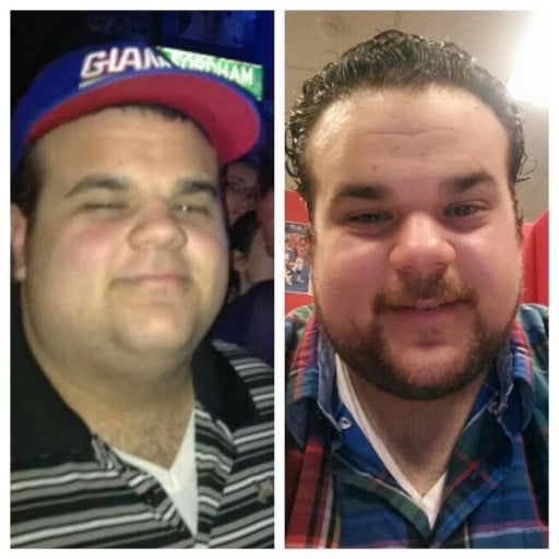 A before and after photo of a 5'9" male showing a weight reduction from 365 pounds to 315 pounds. A total loss of 50 pounds.
