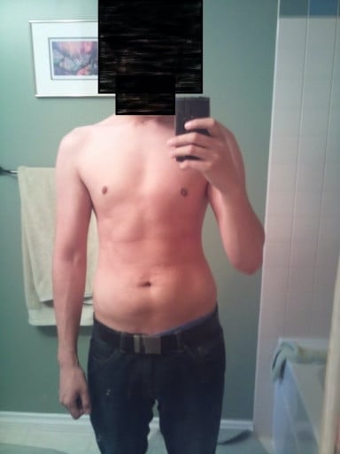 A before and after photo of a 5'11" male showing a weight gain from 140 pounds to 160 pounds. A total gain of 20 pounds.