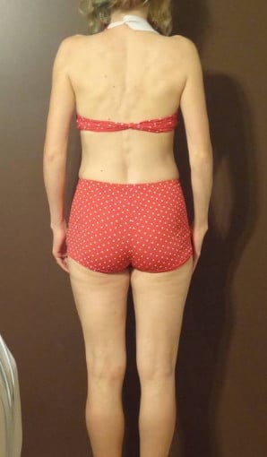 A before and after photo of a 5'8" female showing a snapshot of 131 pounds at a height of 5'8